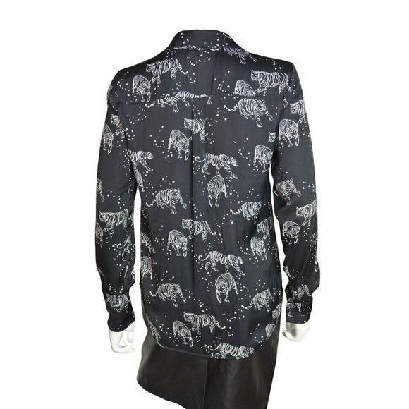 David Lerner New York Women's Tiger Print Button-Down Shirt Black/White- LT3140 - Picture 4 of 6